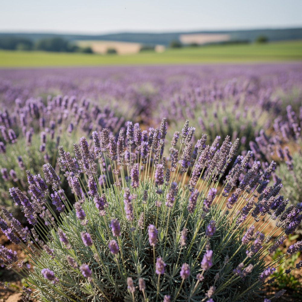 Lavanda con espigas moradas en una cama soleada