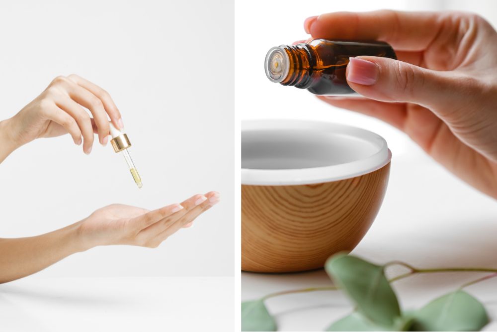 Uso tradicional del incienso: aceite de incienso con objetos rituales y velas