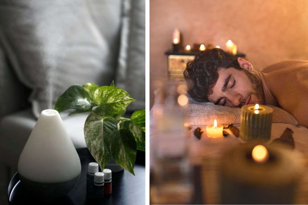 Difusor con aceite esencial en funcionamiento en el salón