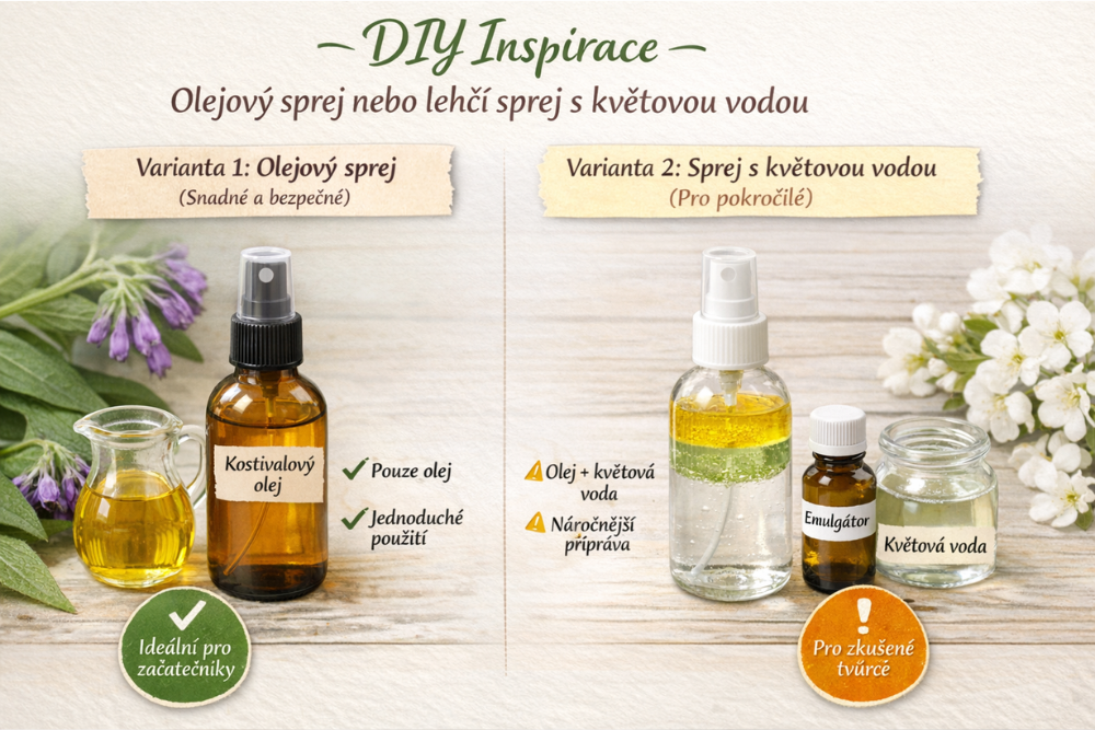 Elaboración casera: aceite de consuelda en spray y variante más ligera con agua floral