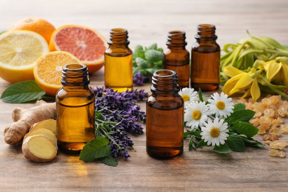 Aceite esencial de jengibre con cítricos, lavanda, menta y manzanilla