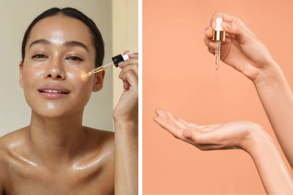 Cosmética natural con aceites esenciales herbales en una bandeja de madera